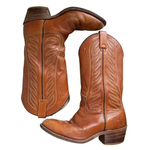 Knapp Vintage Brown Leather Western Cowgirl Boots Women’s Size 8D - Picture 3 of 9